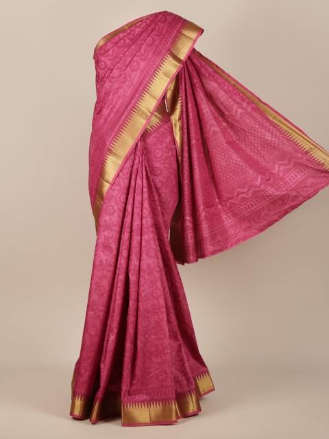Pothys Pink Printed Jute Silk Saree