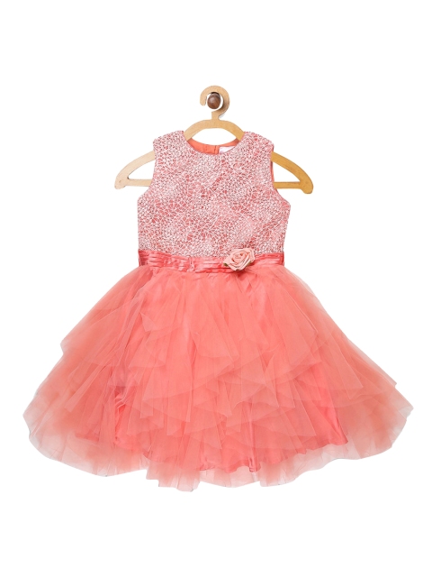 

Butterfly Blush Girls Pink Self Design Fit and Flare Dress