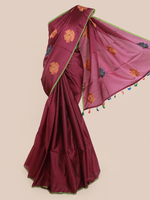 Pothys Purple & Orange Cotton Blend Embroidered Saree