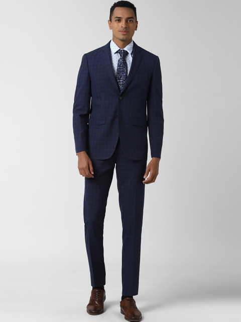 

Peter England Elite Men Navy Blue & Black Checked Slim-Fit Single-Breasted Two Piece Formal Suit