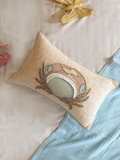 

Amoliconcepts Beige & Sea Green Single Embellished Rectangle Cushion Cover