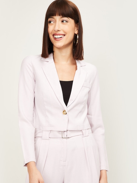 

Ginger by Lifestyle Women Pink Solid Single-Breasted Crop Blazer