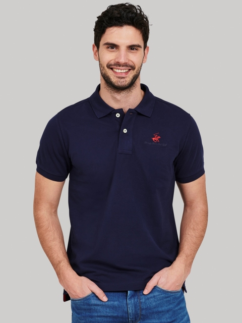 Beverly Hills Polo Club Men Navy Blue Solid Henley Neck T-shirt