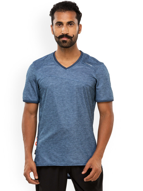 

ROCKRIDER By Decathlon Men Blue Solid V-Neck Cycling T-shirt