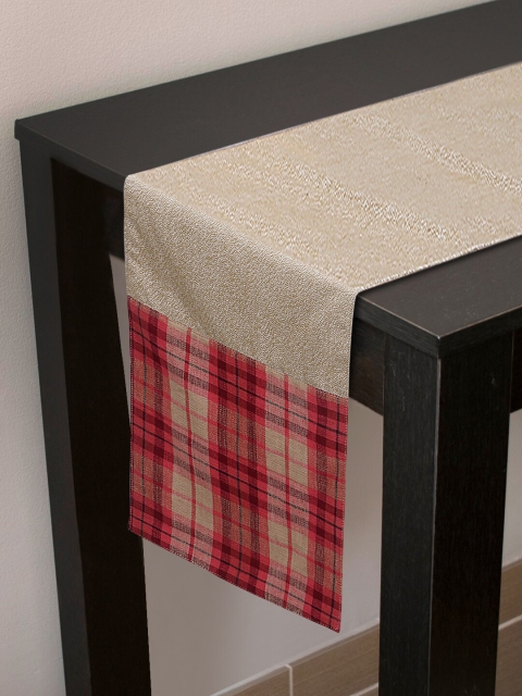 

Mezposh Beige & Red Self-Design 8-Seater Table Runner
