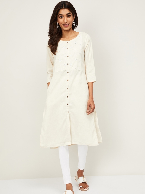 

Melange By Lifestyle Women Off White Solid Kurta