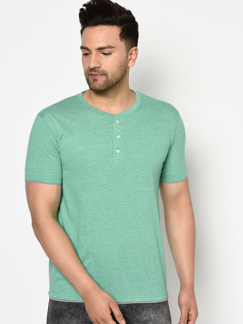 

ELEGANCE Men Green Solid Henley Neck T-shirt