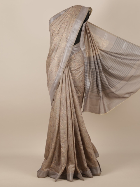 

Pothys Grey Printed Jute Silk Saree