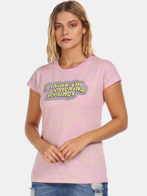 

Sugr Women Pink Printed Round Neck T-shirt