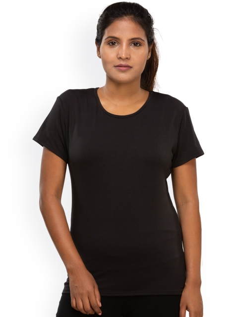 

Domyos by Decathlon Women Solid Black Round Neck Gym T-shirt