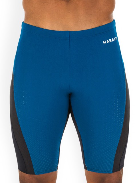 

Nabaiji By Decathlon Men Blue & Black Colourblocked Jammer Swimming Shorts
