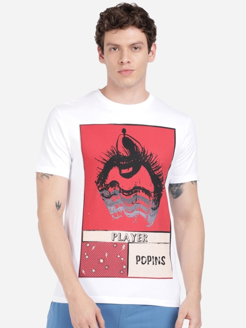 

Breakbounce Men White Printed Round Neck T-shirt