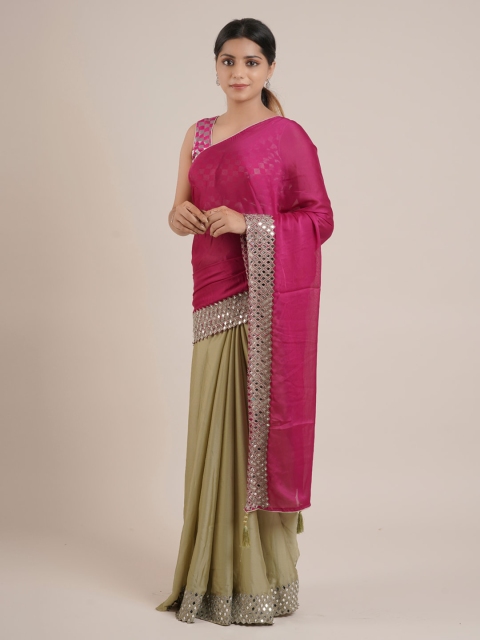 

Pothys Magenta & Green Poly Chiffon Solid Saree