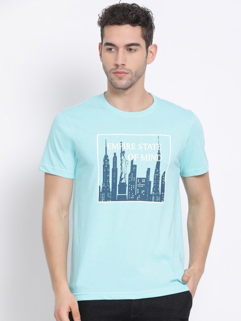 

Club York Men Turquoise Blue Printed Round Neck T-shirt