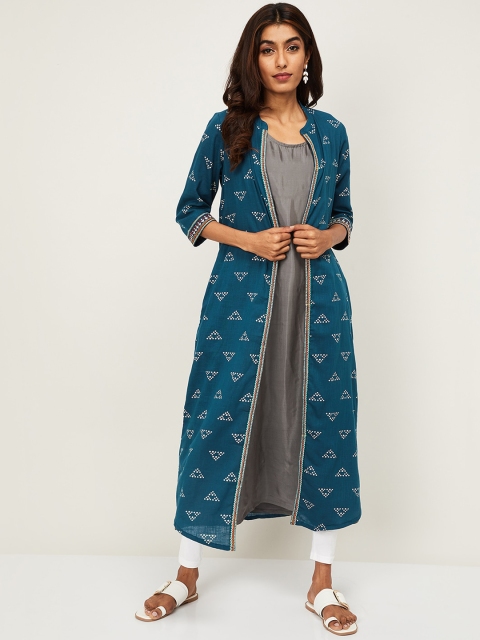 

Melange By Lifestyle Women Grey & Blue Kurta With Shrug