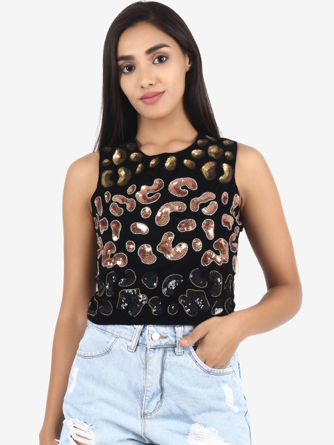 

Diwaah Black Embellished Regular Crop Top