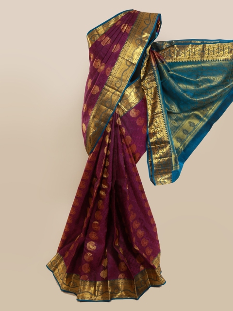 

Pothys Burgundy & Gold-Toned Pure Silk Woven Design Kanjeevaram Saree