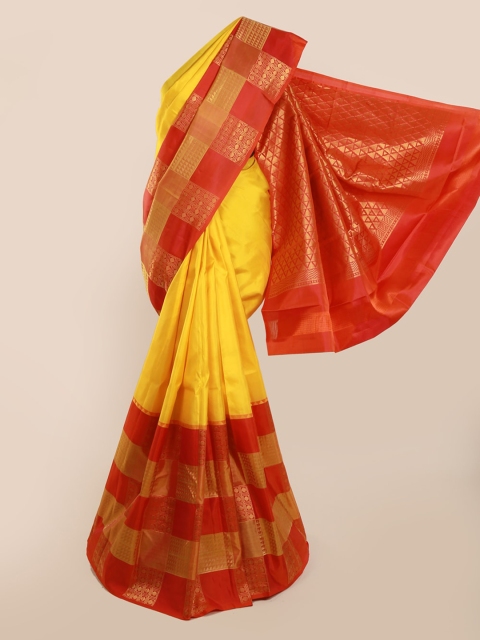 

Pothys Yellow & Red Pure Silk Woven Design Kanjeevaram Saree