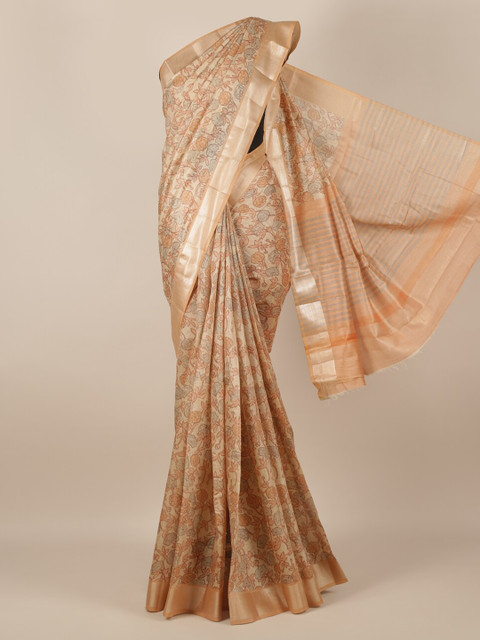 

Pothys Beige Printed Jute Silk Saree