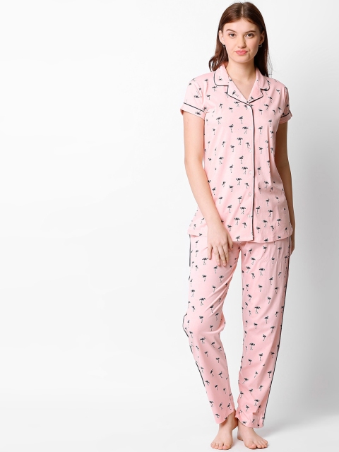 

I like me Women Pink & Navy Blue Printed Night suit