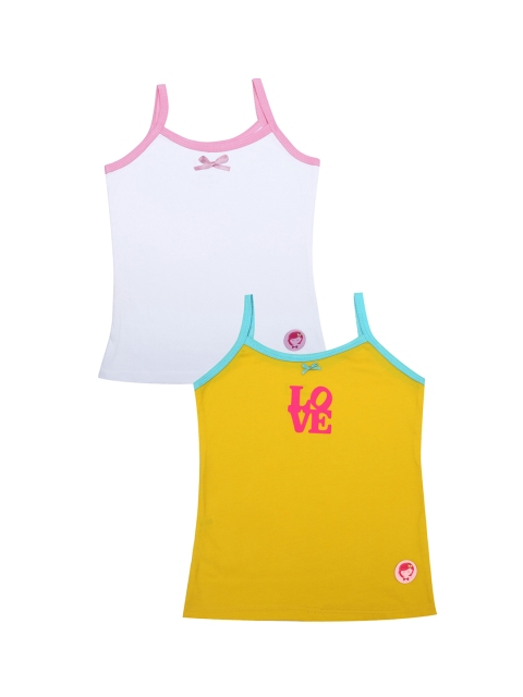 

DChica Girls Pack Of 2 Yellow & White Solid Camisoles