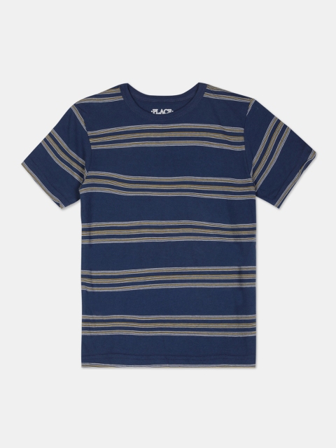 The Childrens Place Boys Blue Striped Round Neck T-shirt