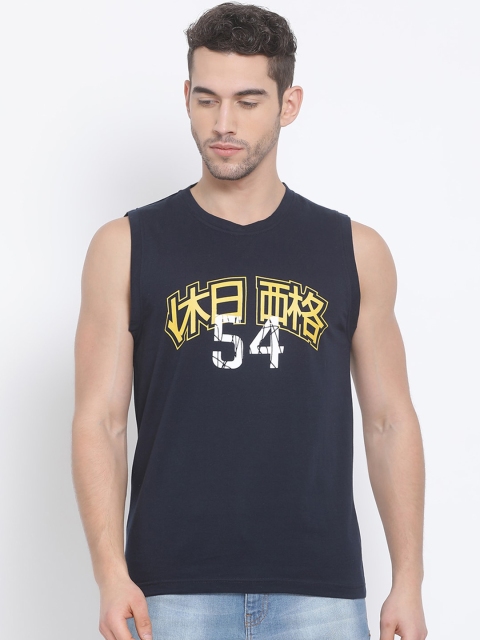 

Club York Men Navy Blue Printed Round Neck T-shirt