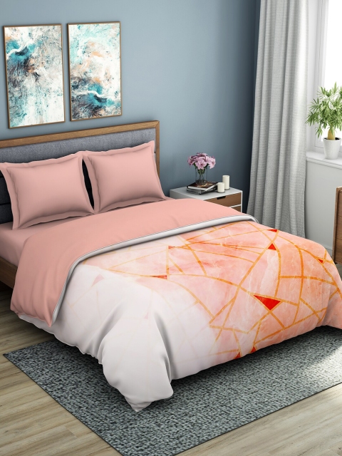 

SPACES Coral & Peach-Coloured Abstract AC Room 150 GSM Double Bed Quilt