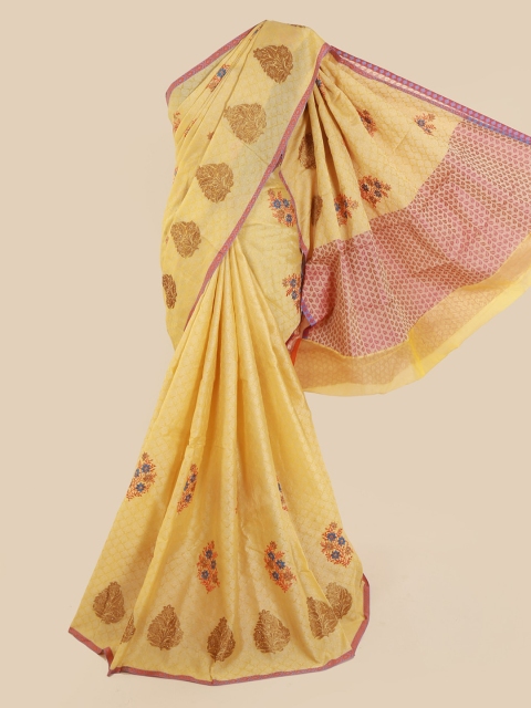 

Pothys Cream-Coloured Embroidered Cotton Blend Saree
