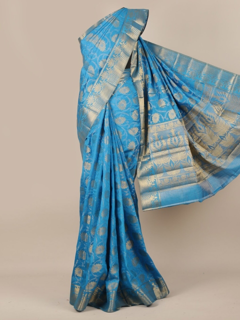 

Pothys Blue & Gold-Toned Jute Silk Woven Design Saree