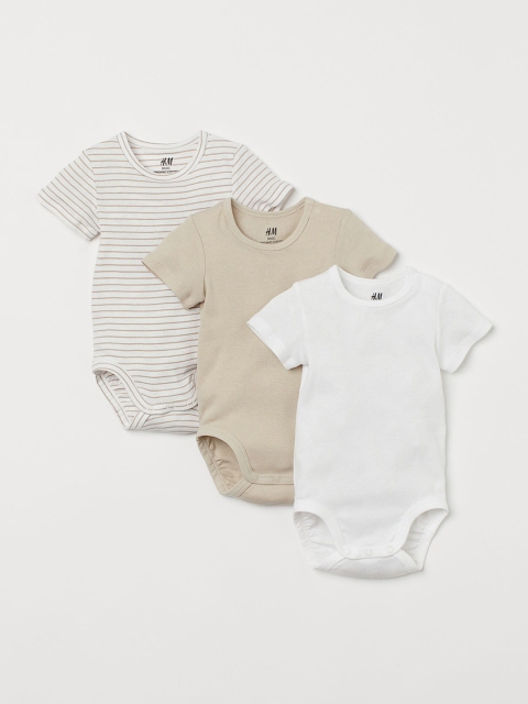 

H&M Kids Unisex 3-pack short-sleeved bodysuits, White