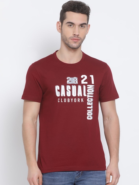 

Club York Men Maroon Printed Round Neck T-shirt