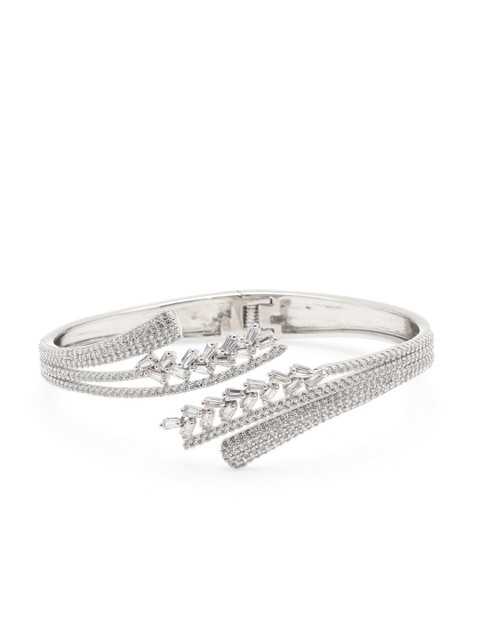 

shaze Silver-Toned Rhodium-Plated Antique Bangle-Style Bracelet