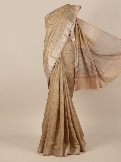 

Pothys Tan Printed Jute Silk Saree