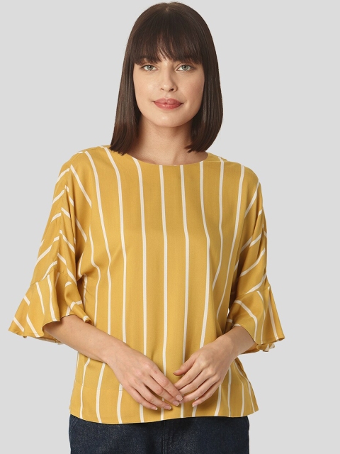 

Vero Moda Gold-toned Striped Bell Sleeves Regular Top