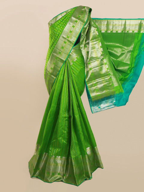 

Pothys Green Pure Silk Woven Design Kanjeevaram Saree