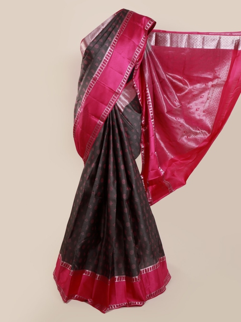 

Pothys Black Pure Silk Printed Kanjeevaram Saree