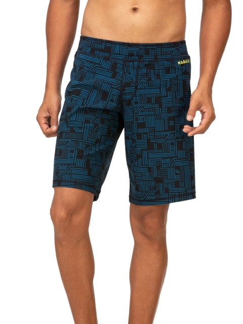 

Nabaiji By Decathlon Men Black & Blue Printed Swimming Shorts