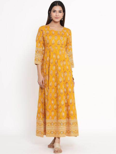 

Kipek Women Mustard Printed Anarkali Kurta