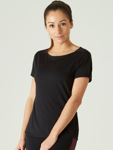 

NYAMBA By Decathlon Women Black Solid Round Neck Gym T-shirt