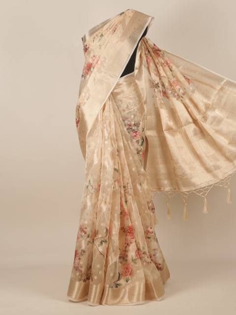 

Pothys Cream-Coloured & Pink Tissue Woven Design Saree