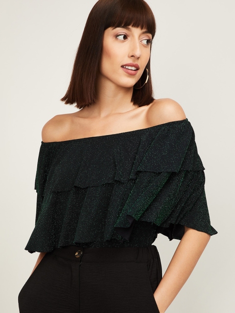 

Code By Lifestyle Green Printed Bardot Top
