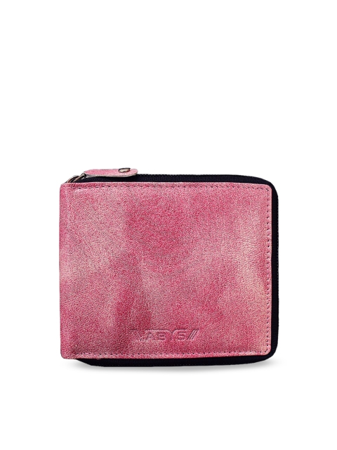 

ABYS Men Pink Solid Zip Around Leather Wallet