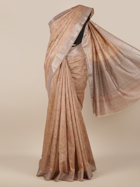 

Pothys Beige & Silver-Coloured Jute Silk Printed Saree