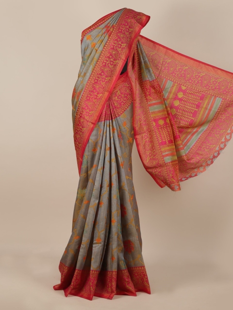 

Pothys Grey & Red Jute Silk Woven Design Saree