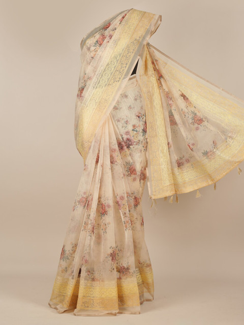 

Pothys Cream-Coloured Printed Tissue Saree