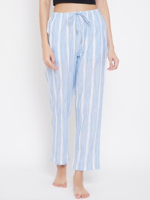 

Hypernation Women Blue & White Striped Lounge Pants