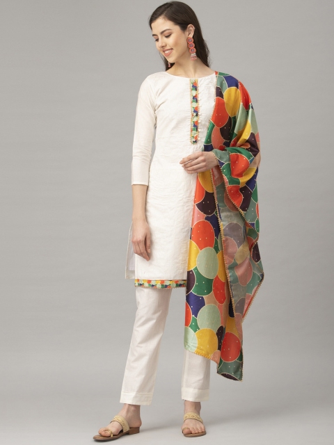 

Satrani White & Yellow Pure Cotton Unstitched Dress Material