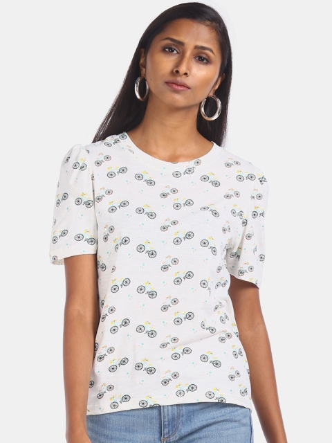 

Sugr White Printed Pure Cotton Regular Top
