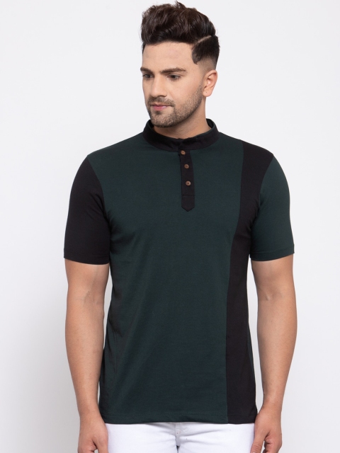 

Kalt Men Green Colourblocked Henley Neck T-shirt